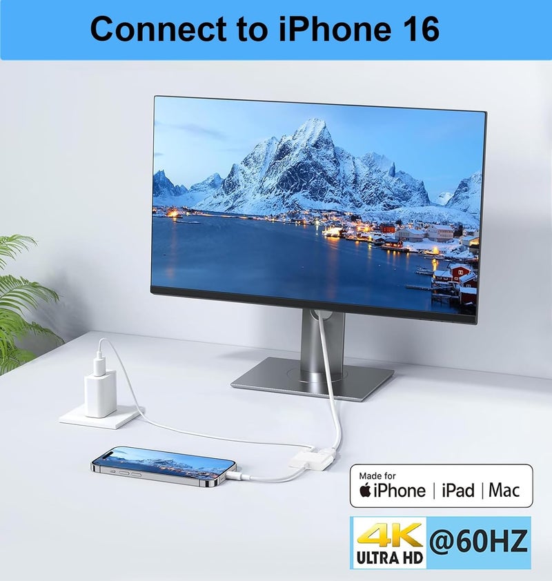 Wahbite Apple USB-C to HDMI Adapter 4K@60Hz for iPhone 15 16 17 MacBook Pro Air iPad Pro, MFi Certified Type-C Digital AV HDMI 2.0 Cord Compatible with Samsung Galaxy S25, Nintendo Switch, Pixelbook, XPS - Image 2